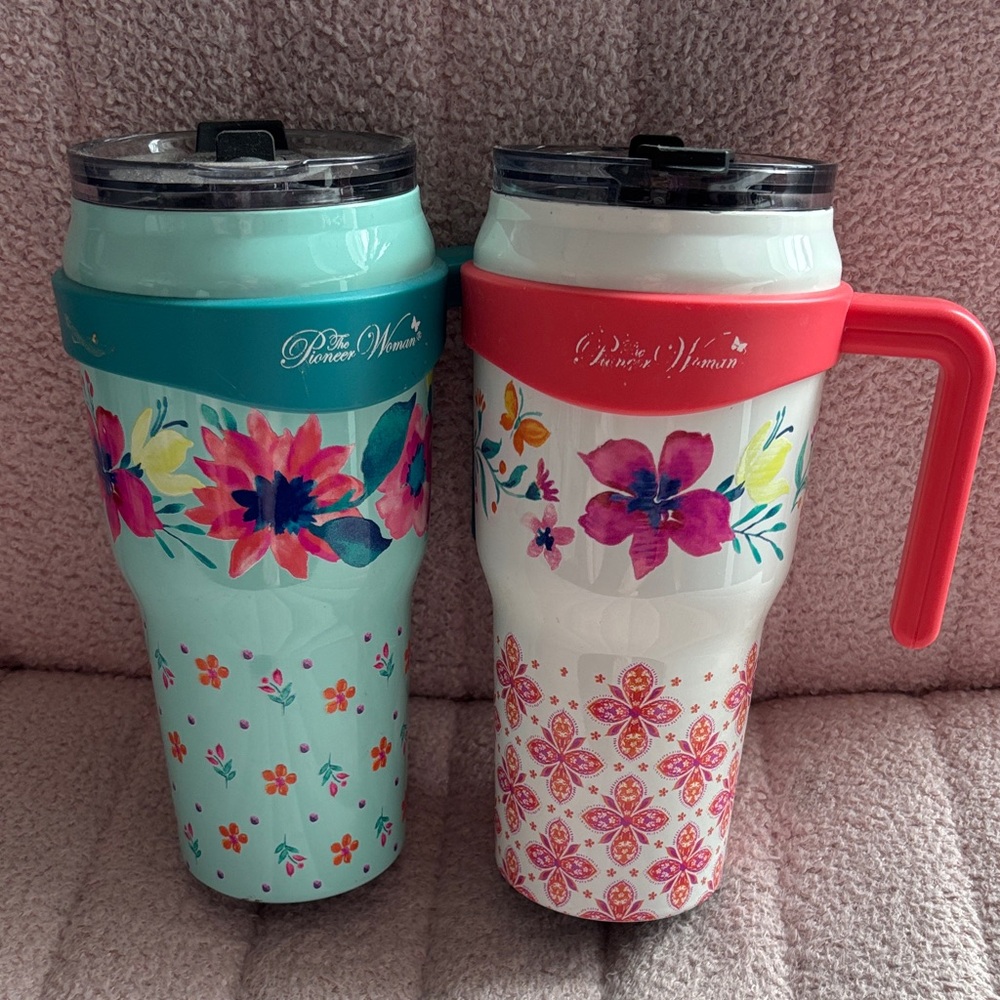 The Pioneer Woman Floral Tumblers with Lids - Teal and Coral